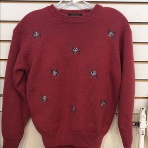 Vintage Charter Club Dark Rose Pink Sweater with Embroidered Details